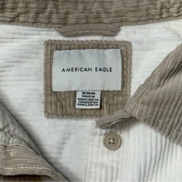 American Eagle Colorblock Corduroy Button Up Shirt Cream and Tan Womens M - Image 4