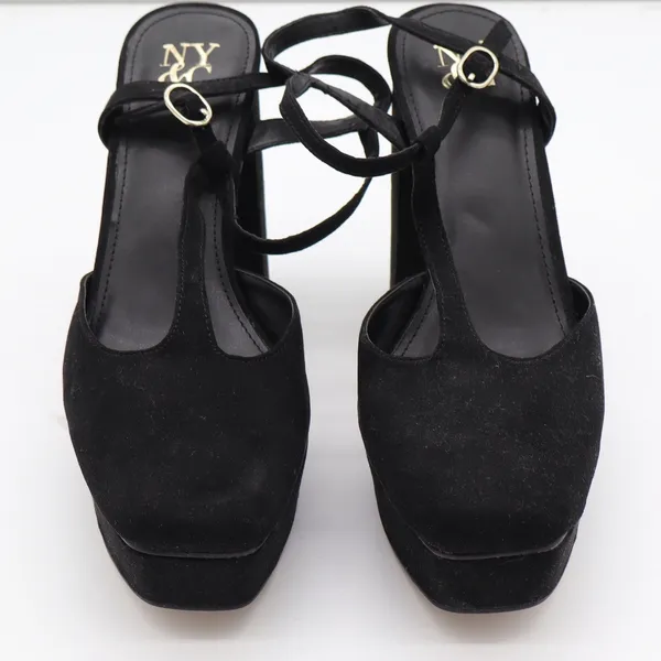 New York & Company Malayah Black Faux Suede Platform Block Heels Size 9 - Image 4