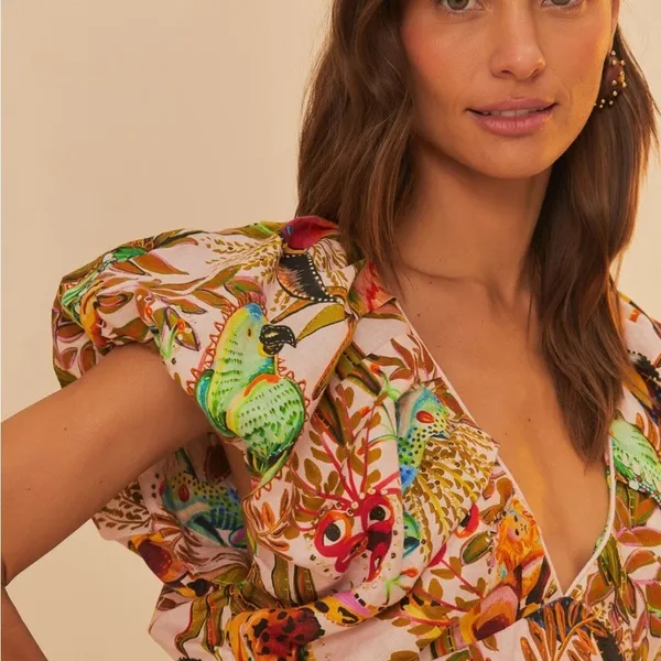 NWT Farm Rio Into The Jungle Premium Linen Midi Dress Pink XS - Image 4