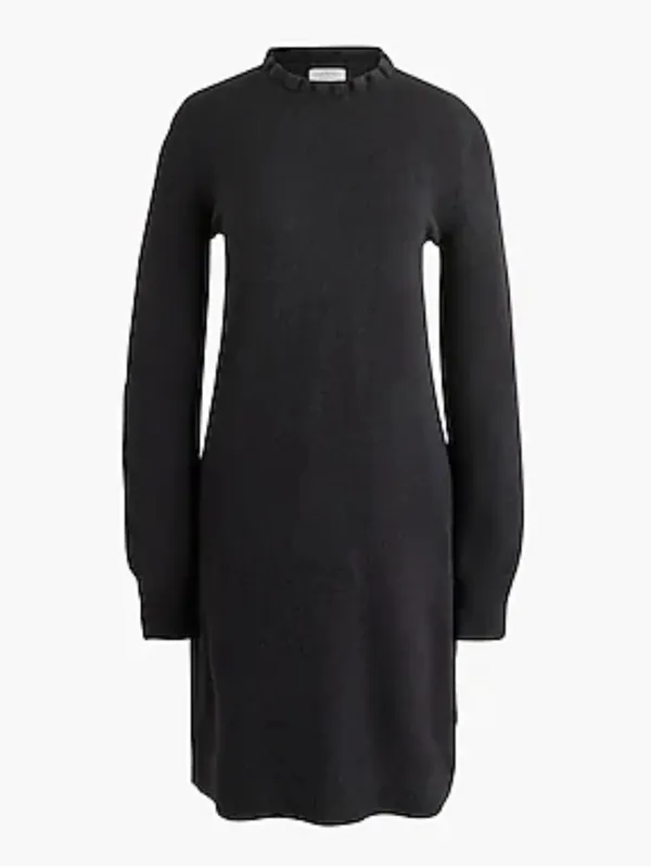 J.Crew Ruffle Neck Sweater Dress Womens Large Soft Knit Long Sleeve CP557 Black - Image 4
