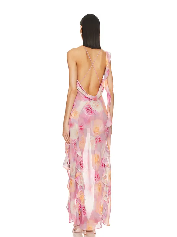 nwt FOR LOVE AND LEMONS pink watercolor beate maxi dress event - Image 2