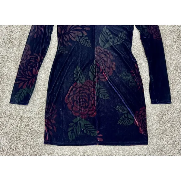 Free People Intimately Floral Velvet Strappy Bodycon Mini Dress Long Sleeve Sz S - Image 7
