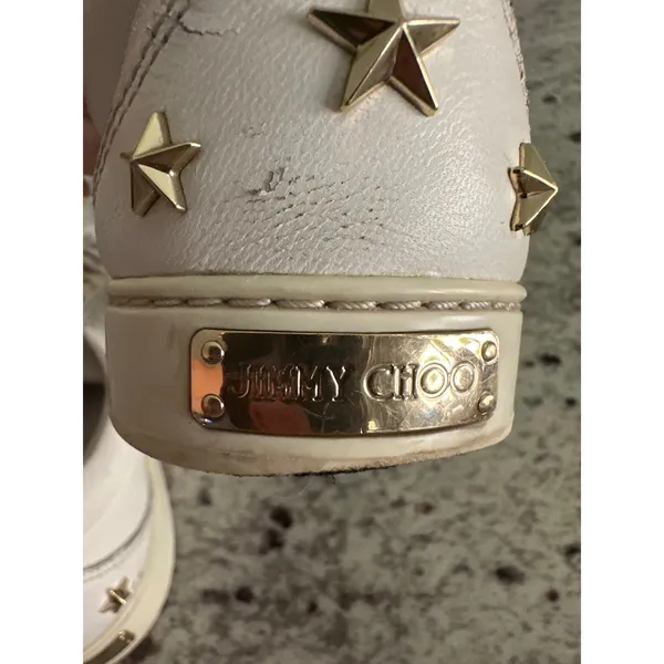 Jimmy Choo White Leather Low Top Gold Star Sneakers Shoes 35.5 5.5 - Image 9