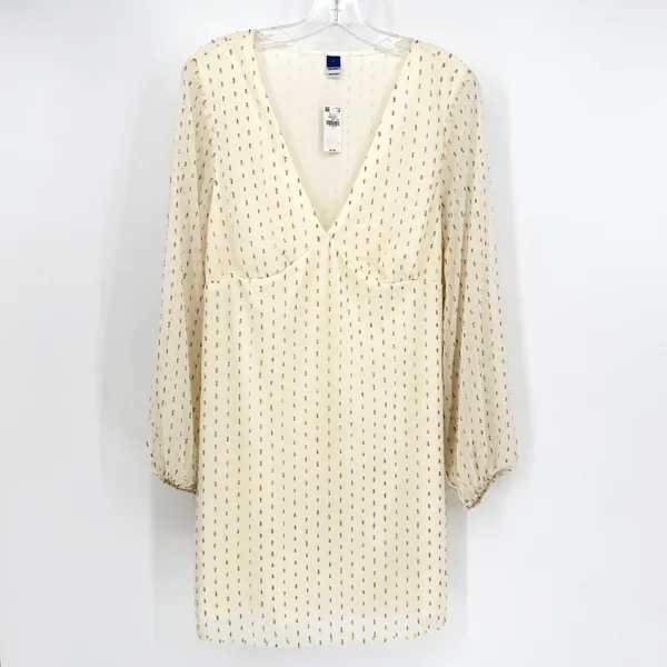 Old Navy Mini Dress Women Large Off-White Gold Metallic Holiday Bridal Boho Chic - Image 2