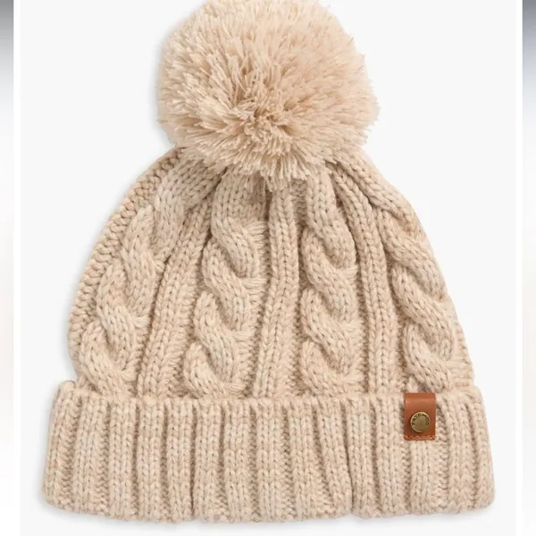 Frye and Co. Cable Knit Pom Beanie in Oatmeal - Image 4