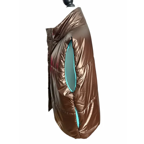 Fabletics Oversized Puffer Vest Cacao / Aqua Beach Medium - Image 3
