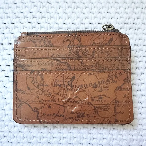 Patricia Nash Cassis ID Card Wallet NWOT Cognac Leather Map Atlas Print - Image 3