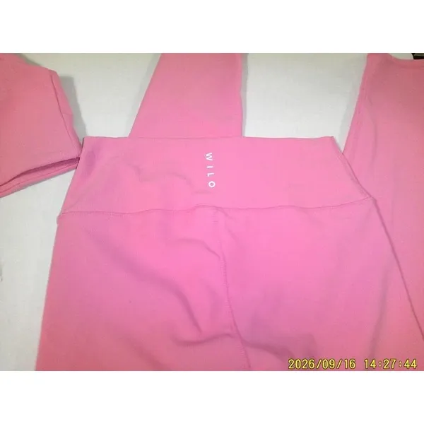 EUC Large Womens WILO Ribbed Pink set Leggings Bra Top one shoulder - Image 3