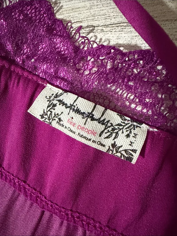 Free People Magenta Lace-Trim Satin-Look Bodysuit Size M - Image 7