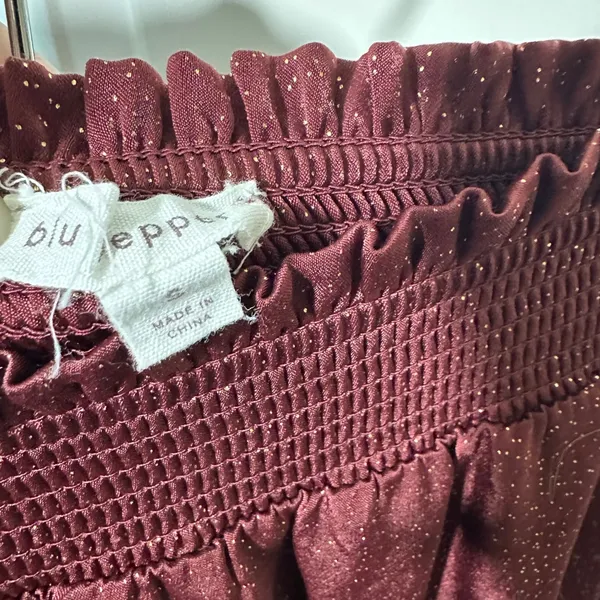 Blu Pepper Mini Skirt Ruffle Tiered Smocked Waist Gold‎ Sparkle Burgundy Red S - Image 2