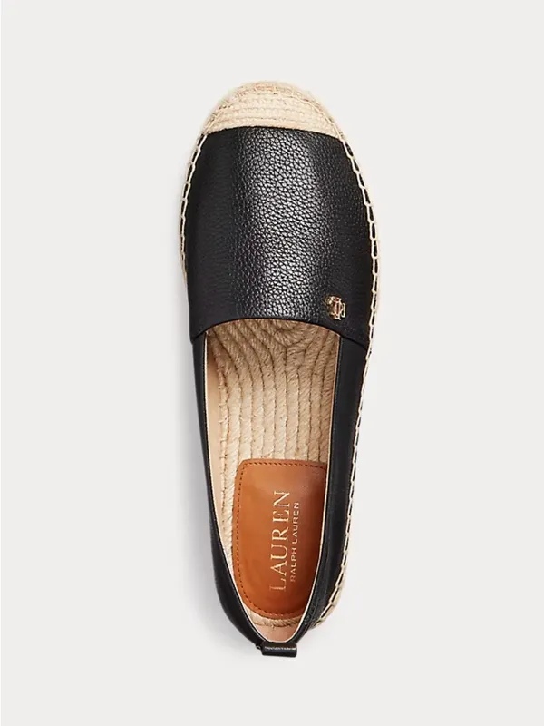 Ralph Lauren Black Leather Espadrille Slip-Ons with Natural Raffia Toe NWOT 6.5 - Image 11