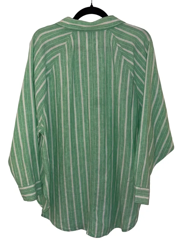 Aerie Pool-To-Party Linen Blend Cover Up Shirt Celebrity Green Stripe M - Image 2