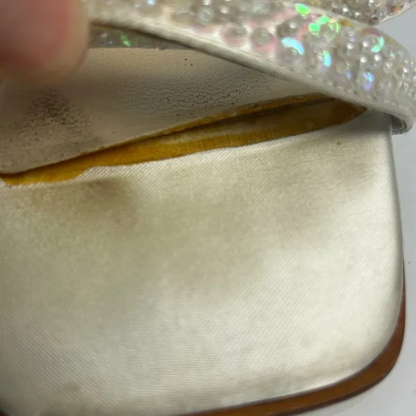 Touch Ups Ivory Satin Beaded Sequin Block Heel Square Toe Slingback Sandals 7.5W - Image 6