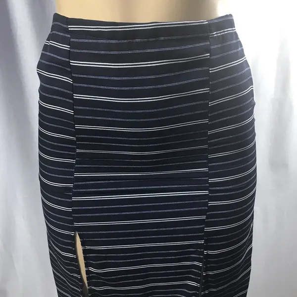 Navy Striped lined Skirt with front slits Blue - Image 2