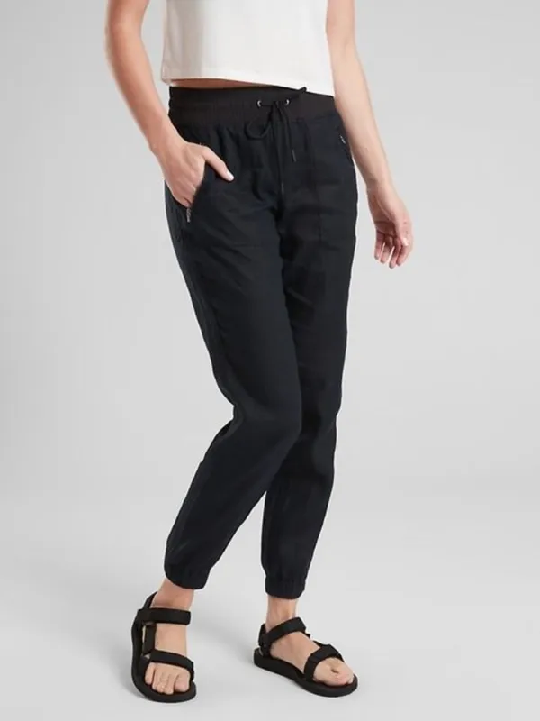 Athleta Cabo Linen Jogger Pants Womens 12 Tall Black Lightweight Pockets Taper - Image 8