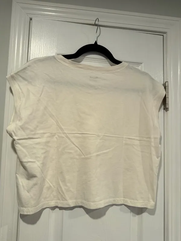 NWOT Madewell Size S Cream Softfade Cotton Sleeveless Crop Muscle Tee Shirt - Image 9