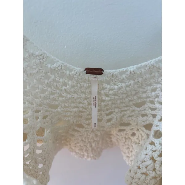 Free People Ivory White‎ Crochet Crop Top Boho Cotton Knit Cami XS - Image 3