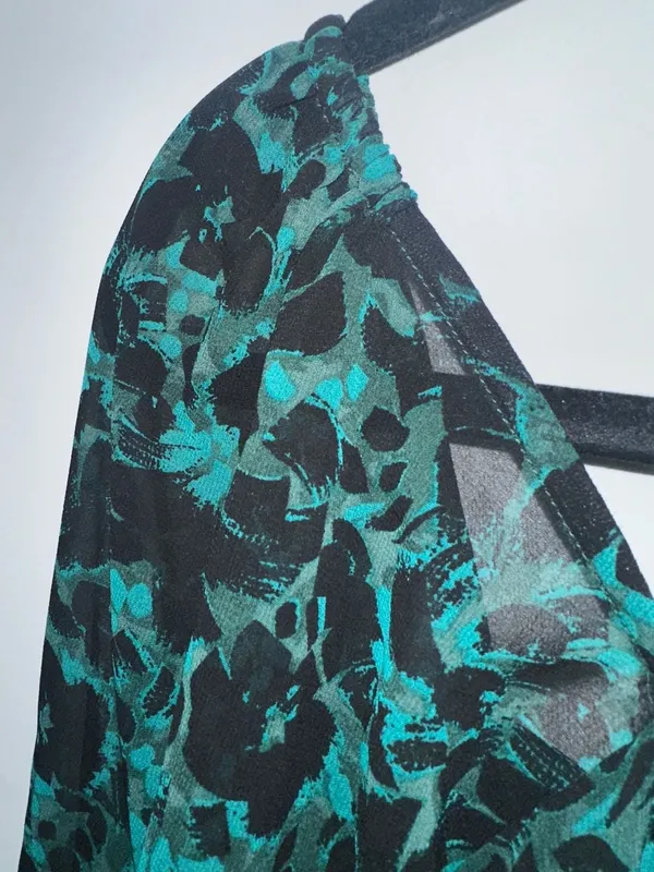 Isabel Maternity by Ingrid & Isabel Green Floral Long Sleeve Chiffon Blouse Size - Image 5
