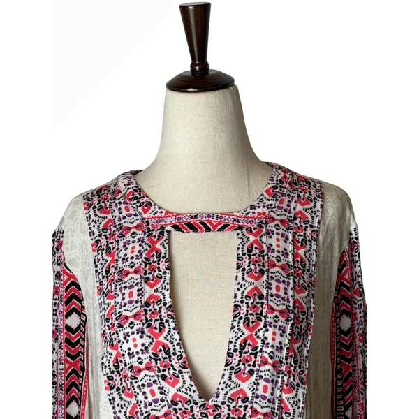 Free People Teagan Cut Out Mini Dress Women 6‎ Pink Geometric Boho Bell Sleeve - Image 4