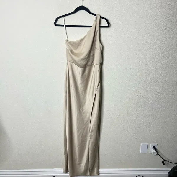 BHLDN Anthropologie Dylan One-Shoulder Satin Side Slit Gown Champagne Womens 8‎ - Image 6