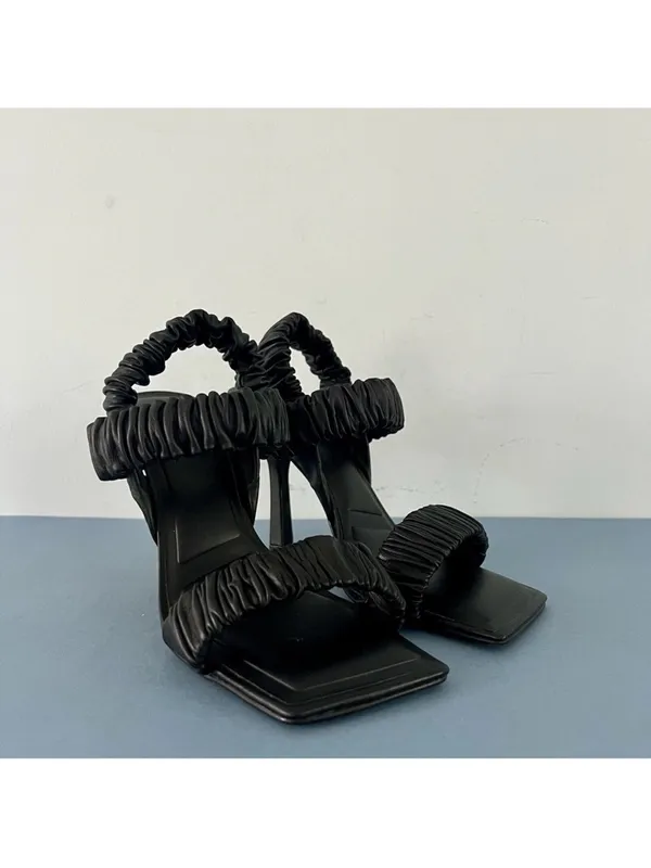 Gianni Bini Vanya Scrunched Square Toe Black Leather Dress Sandal Heels Size‎ 6 - Image 2