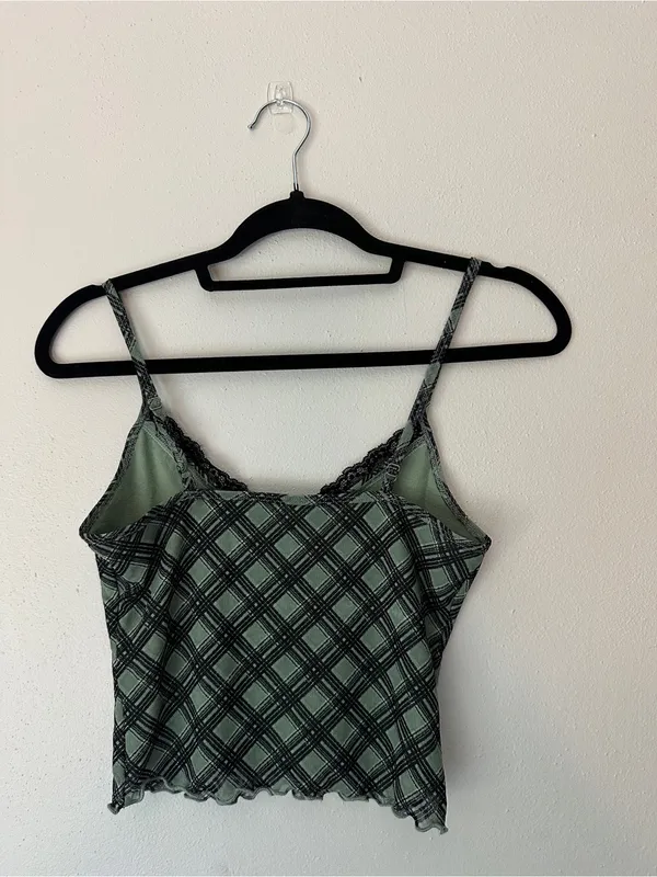 Hollister Teal Plaid Lace-Trim Crop Cami - Image 2