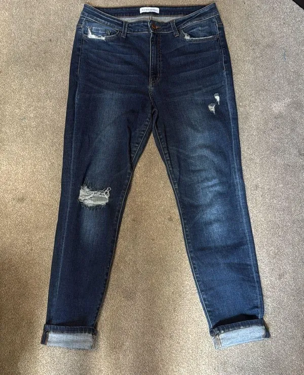 Flying Monkey Dark Wash Distressed Skinny Jeans Size 32 - Image 2