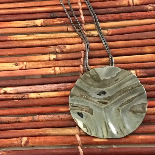 Chico’s Gunmetal Long Necklace with Disc Pendant - Image 3
