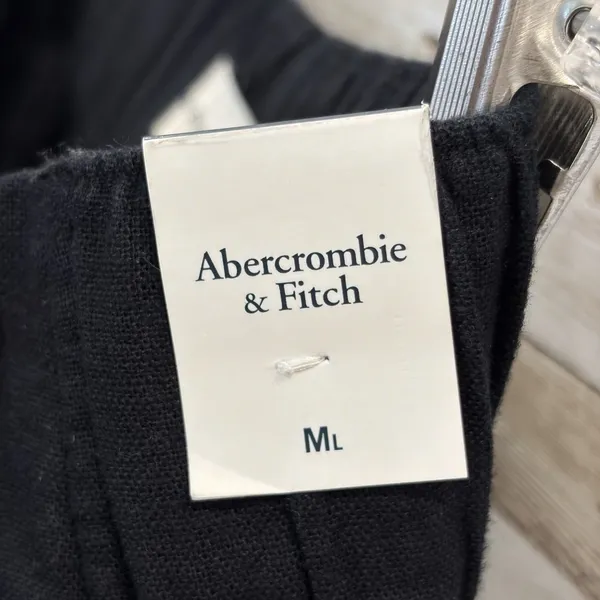 NWT Abercrombie‎ & Fitch Womens M (Long) Pants Black Wide Leg Linen Blend NEW - Image 12