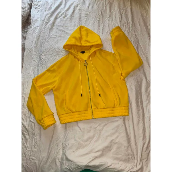 Yellow Rhinestone "Choose Happy" Pullover Hoodie Size XL - Image 4