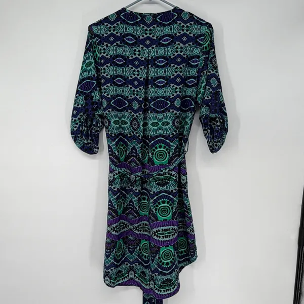 Maeve Anthropologie‎ Womens Small Blue Green Purple Geometric Print Belted Dress - Image 2