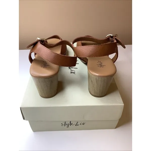 Style & Co Size 6 Anddreas Platform Block-Heel Sandals, Brown, Women, Preloved - Image 4
