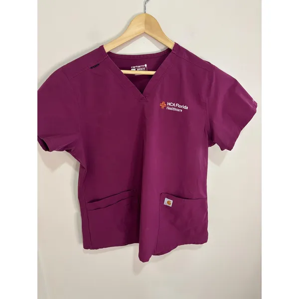 Carhartt Modern Fit Scrub Top Womens Large Purple HCA Florida Healthcare V-Neck - Image 7
