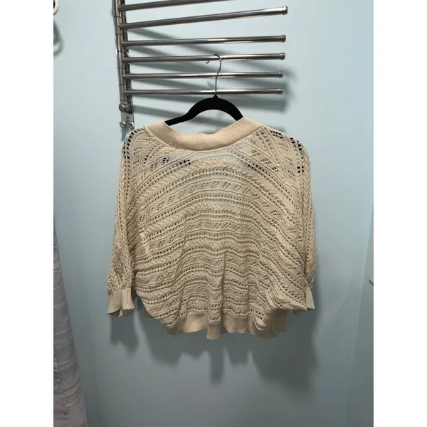 Faded Glory Crochet Cardigan Cream XL Boho Summer Beach Casual‎ Layering Sweater - Image 3