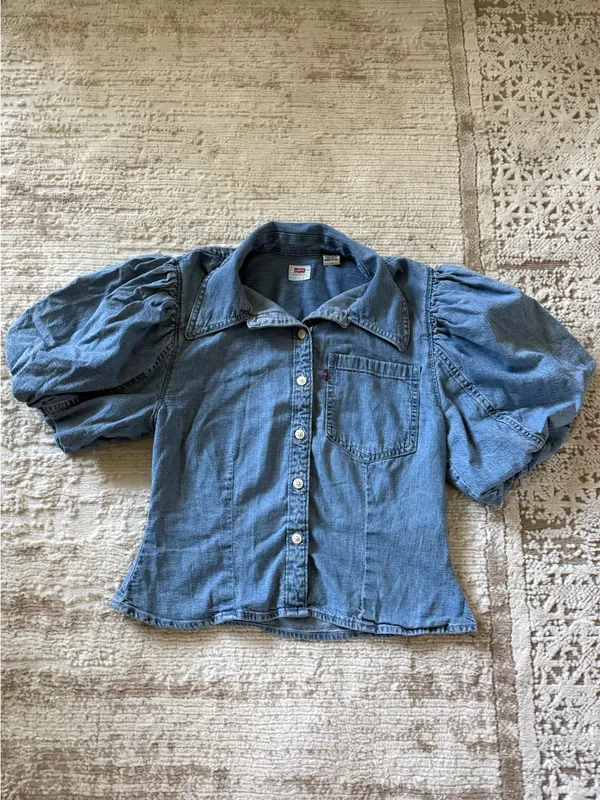 Levi's Blue Puff Sleeve Denim Button-Down Shirt - Image 2