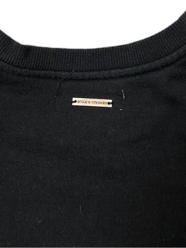 Kendall & Kylie Black Sweatshirt with Floral Sleeve Accents Large Cozy Comfort - Image 5