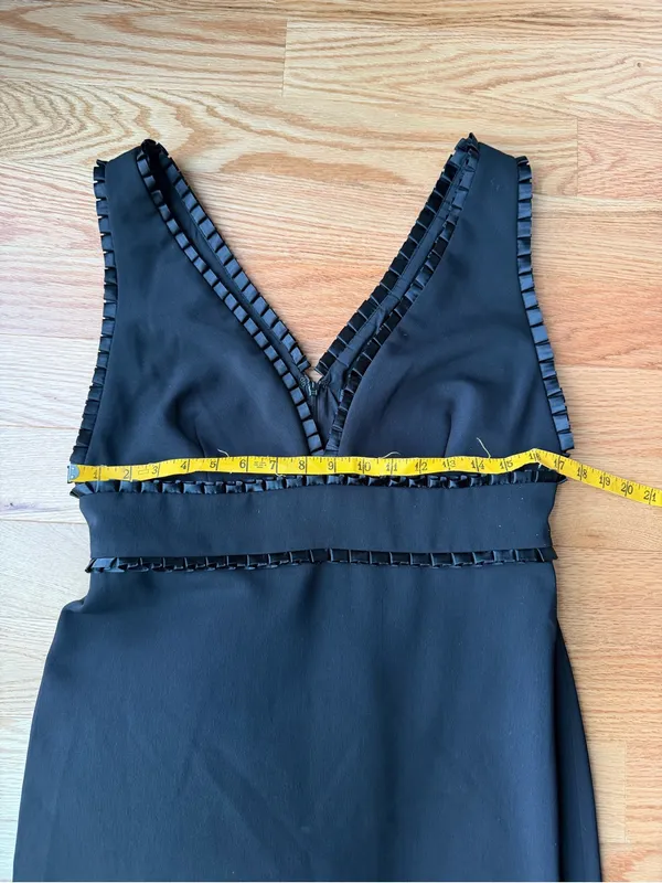 Badgley Mischka Pleated Trim Black Formal Gown Size 12 $750 - Image 8
