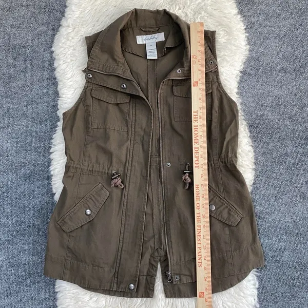Sebby Olive Green Zip Up Military Vest Sleeveless 100% Cotton Granola Goblincore - Image 7