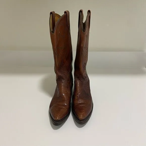 Vintage Dan Post Exotic Lizard Cowboy‎ Boots Brown Size 6.5 - Image 2