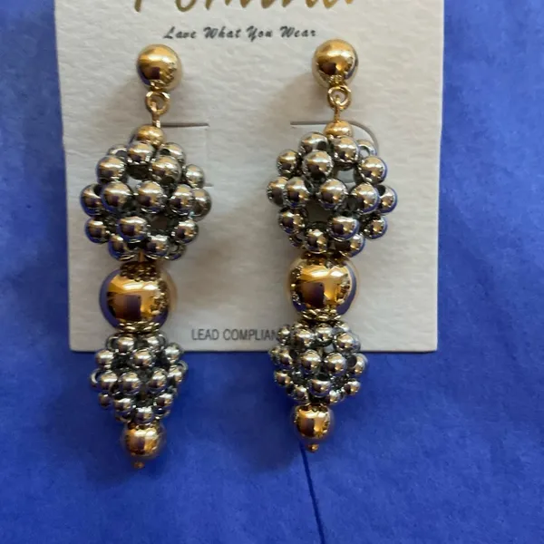 Pomina Two-Tone Gold and Silver Beaded Drop Earrings - Image 3