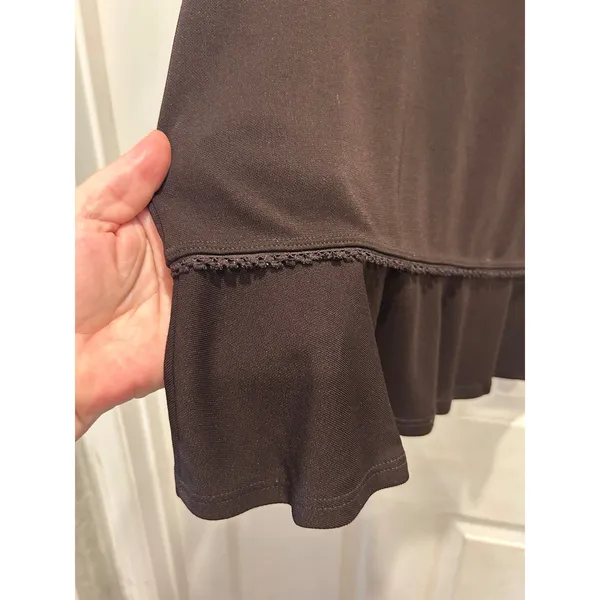 VTG Max Studio Womens Brown Ruffle Hem Knee Length Skirt Size‎ L Made in USA - Image 2