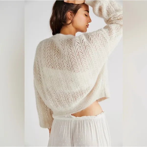 Free People Amelia Cardi Cream Alpaca Knit Button Front Cardigan Sweater S - Image 2