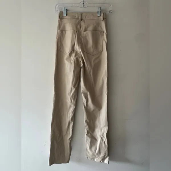 NEW!!‎ Zara Beige Khaki Faux Leather Pants Bottom Slits Fleece Lined - Image 8