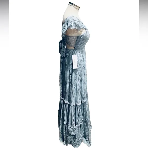 Azazie Blue Ruffle Lace Gown Tie on back Maxi Size 2 NWT - Image 6