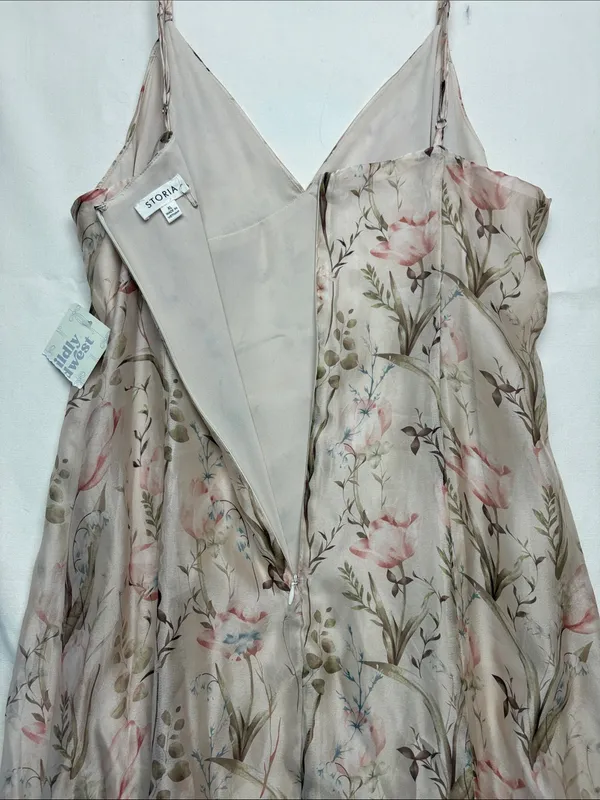Storia xl Blush Floral Cream Maxi Slip Dress Ruffle Hem romantic guest party - Image 14