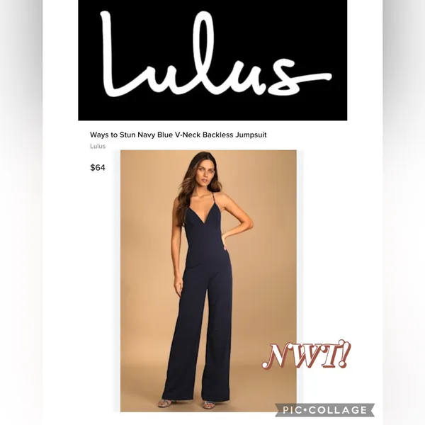 Lulu's Midnight Blue V-Neck Jumpsuit - Image 2