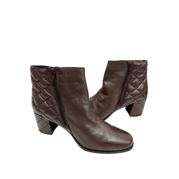 Seychelles Brown Leather Quilted Block Heel Ankle Boots Booties Size 9‎ - Image 5