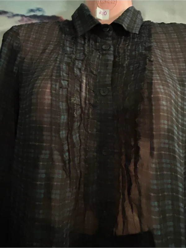 American Eagle Women’s Sheer Black Plaid Button-Up Blouse SM - Image 7