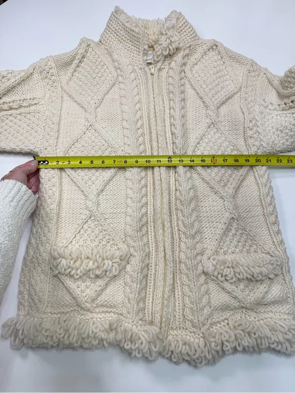 Textured 100% Wool Cream Cable Knit Cardigan Sweater NWOT - Image 6
