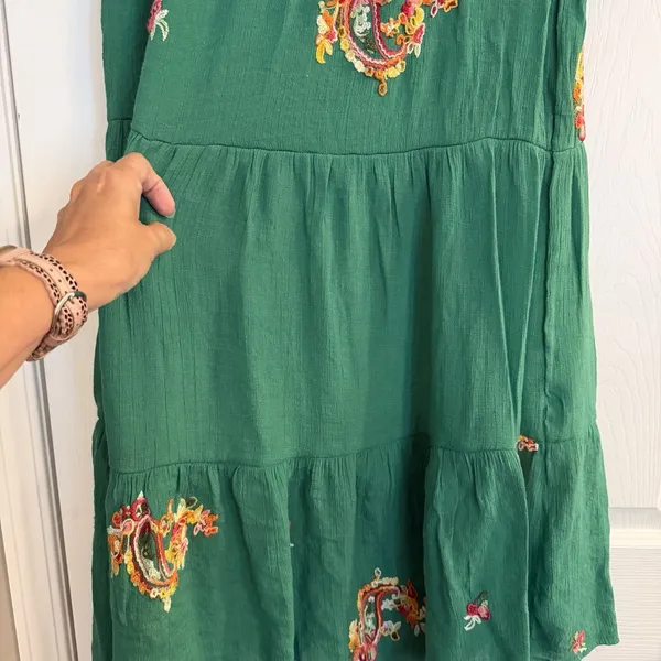 Figueroa & Flower Tiered Maxi Dress Green‎ Boho Peasant Floral Garden Party MED - Image 6
